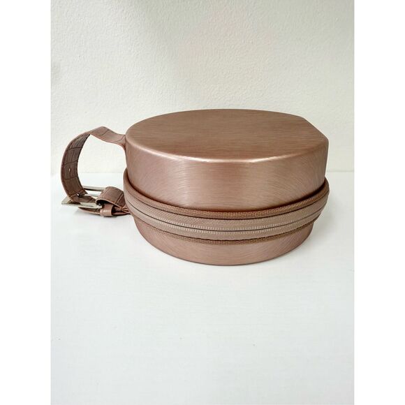 Calpak Luggage Rose Gold Round Baye Mini Hat Box Makeup Travel Case Bag - Picture 4 of 6
